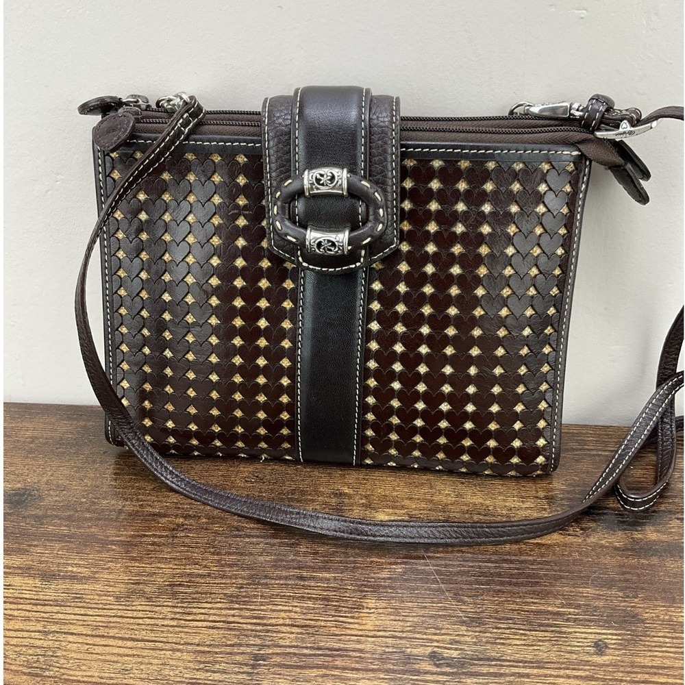 Brighton Leather Crossbody Classic Hearts Brown Card Large Holder Beautiful